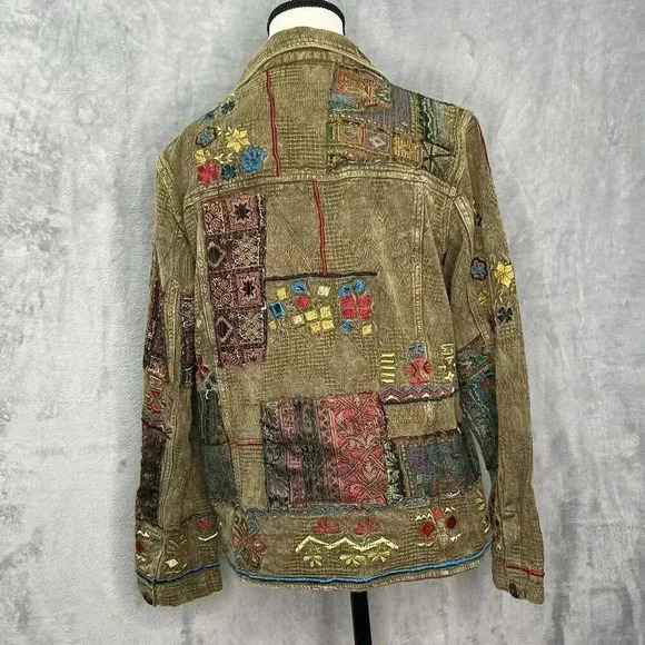 Chico's VTG Sz S Jacket Dark Olive Boho Southwestern Floral Embroidered Artsy‎ - Picture 3 of 16